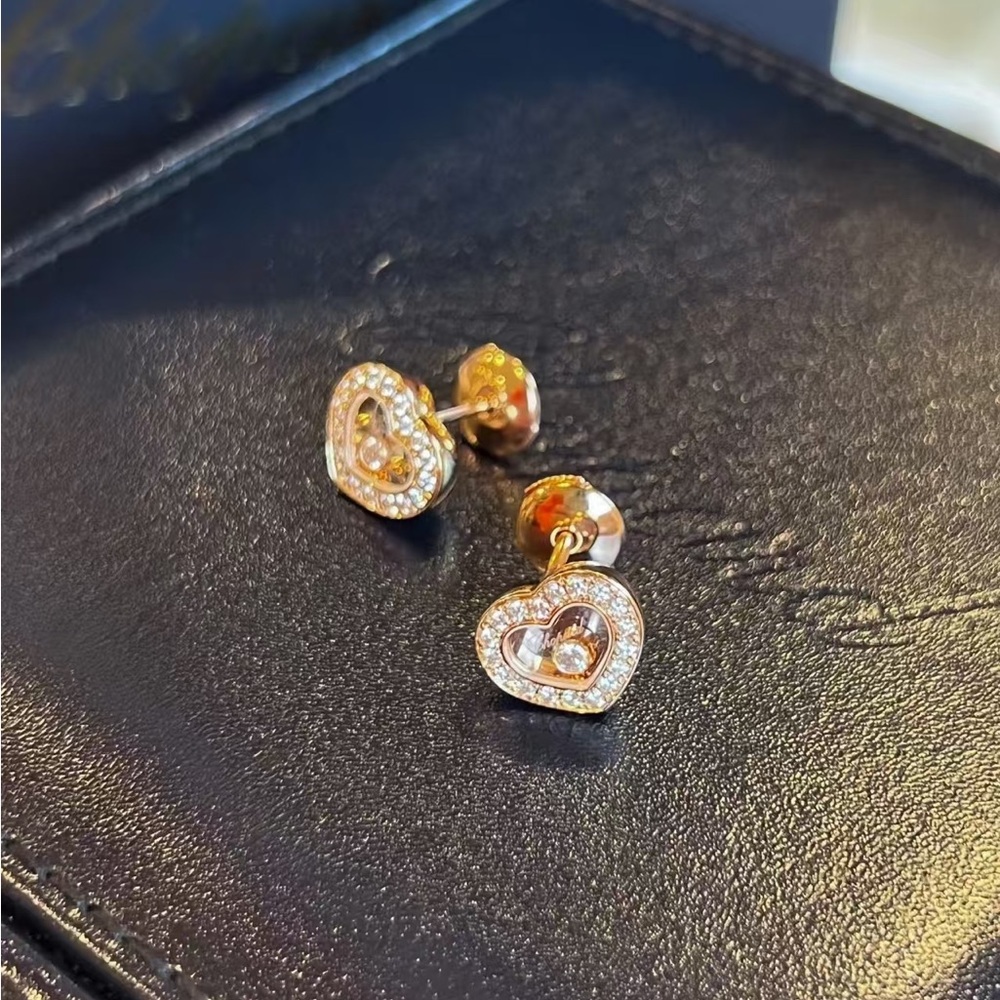 Chopard Gold Heart Drop Earrings with Pavé Crystals
